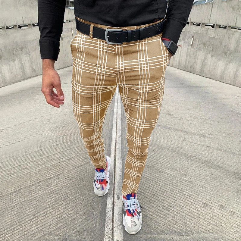 OEM Men's Large Plaid Striped Casual Pants Fashion Small Foot Trousers Clothes