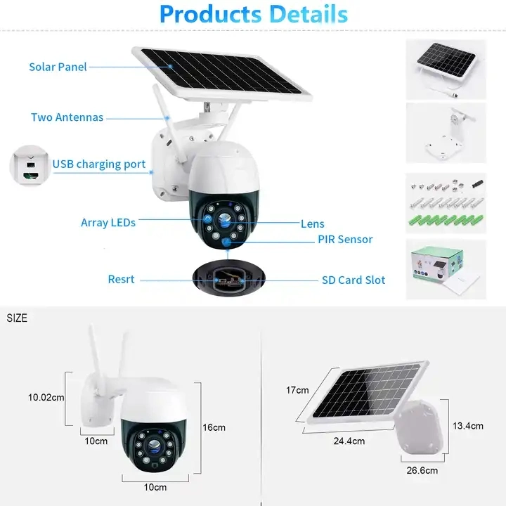 V380 4G كاميرا شمسية WiFi أمان كاميرا IP PTZ أمان كاميرا لاسلكية خارجية مزودة بنظام CCTV تستهلك طاقة منخفضة كاميرا على شكل قبة