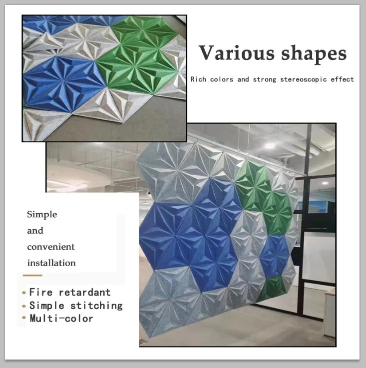 Various 3D Pet Acoustic Decoration Colorful Wall 100% Polyester Fiber Sound Absorption Panels