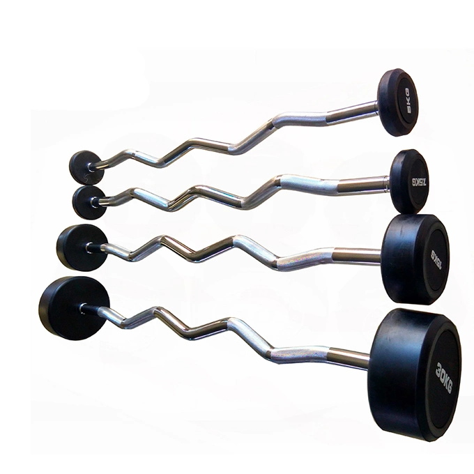 High quality/High cost performance  Straight or Curl Rubber Fixed Barbell