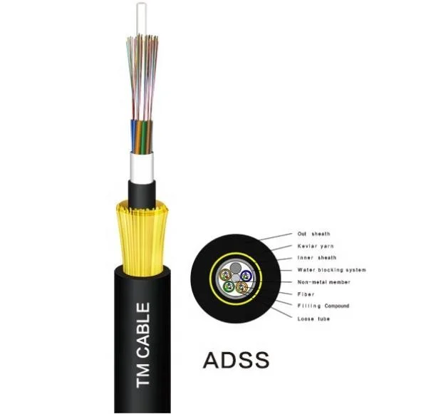 Todos los ADSS Self-Supporting dieléctrico de cable de fibra óptica de antena exterior ADSS 48 96 Core Fibra Optica ADS