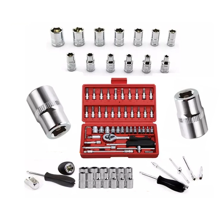 46 Pieces 1/4" Manual Car Repair Hand Tool Sets Impact Spanner Small Socket Wrench Sets Socket Wrench Sets