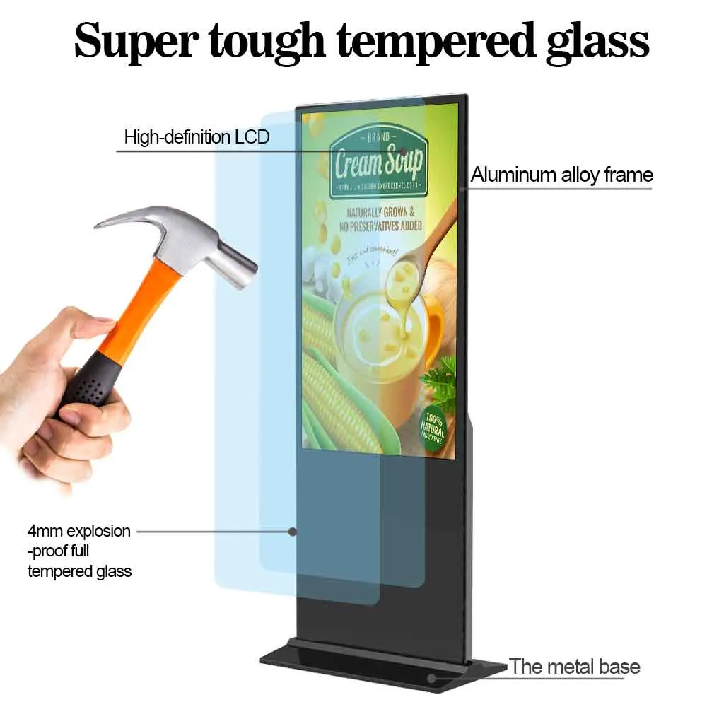 43 49 Inch Indoor Capacitive Touch Screen Monitors 4K LCD Digital Signage Media Advertising Player