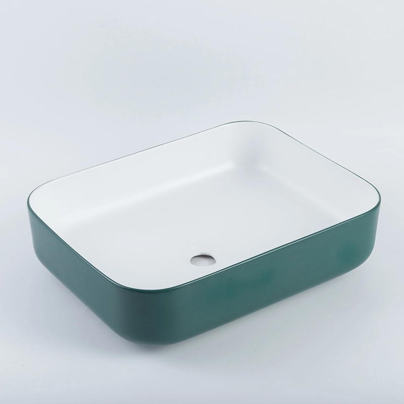 Competitive Price Guangzhou Bathroom Sink Rectangular White Green Counter Top Wash Basin Sanitary Ware