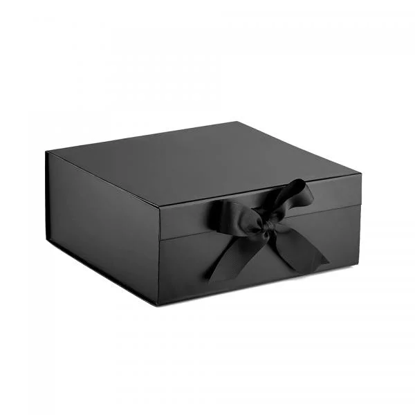 OEM Factory Cardboard Black Paper Packaging Gift Box with Ribbon Closures