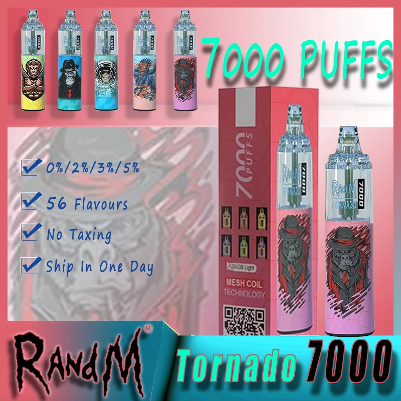 Оригинальный Randm Tornado 7000 Puff 56 ароматов одноразовые сигареты E. Заправка для обезьян 0%/2%/3%/5% E-Liquild 14 мл Пфф 7000