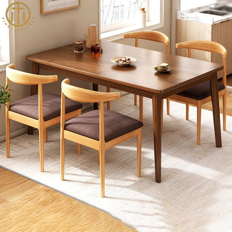 Mesa de comedor rectangular de madera moderna y minimalista