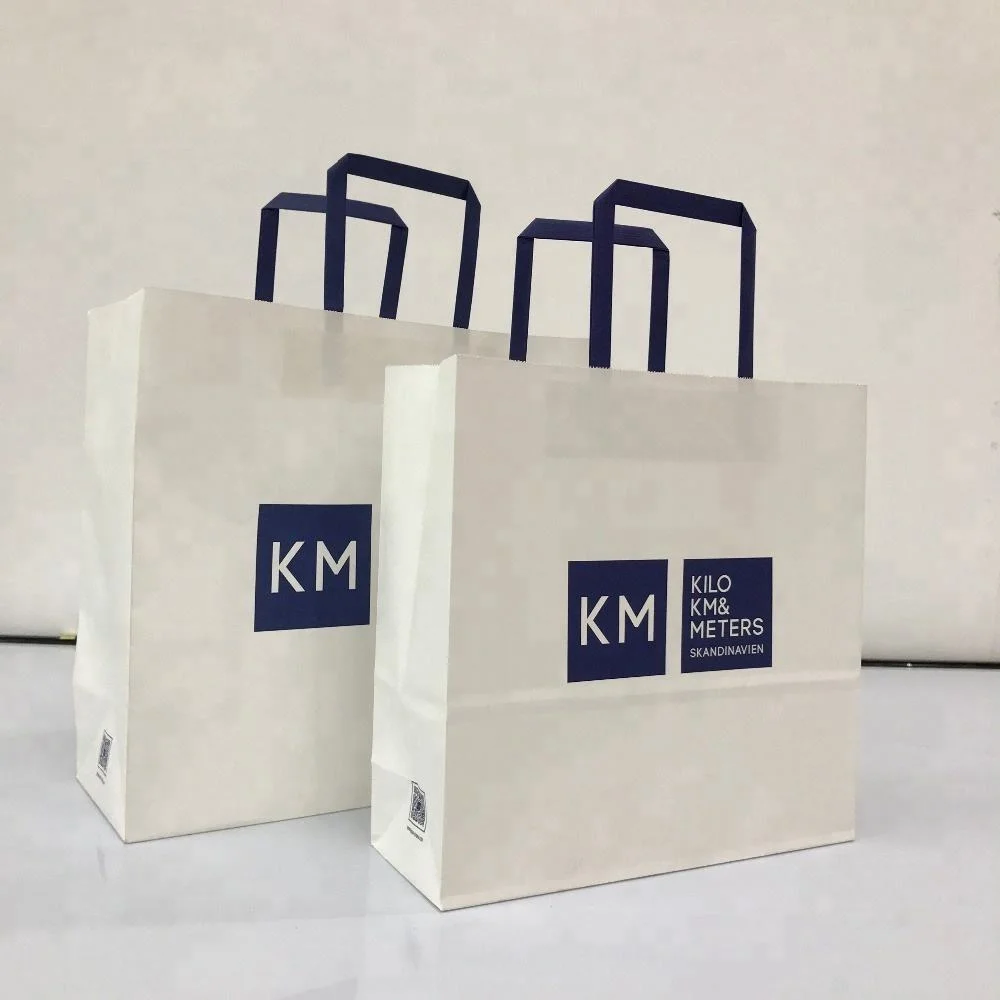 Customized Flat Rope Kraft Shopping Bag with Logo Wholesale/Supplier Kraft Paper Shopping Bag with Handles