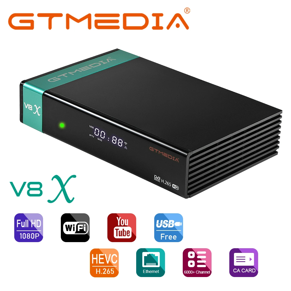 Receptor digital de satélite de TLC gratuito Gtmedia V8X DVB S2X 4K con ranura para tarjeta CA