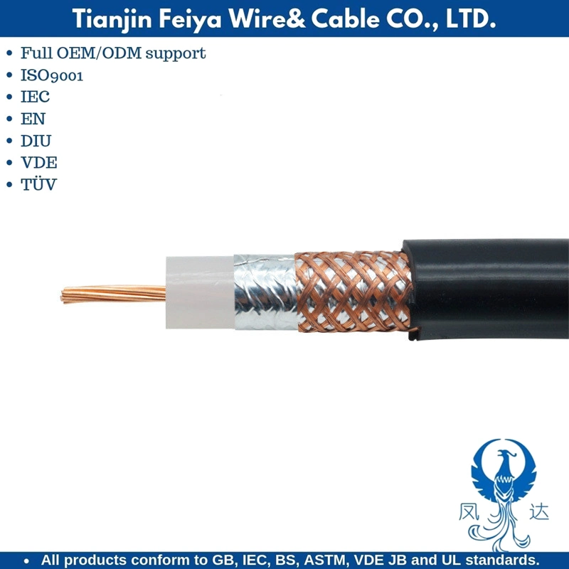 Ligne de transmission en PVC pour réseau informatique de signal de fréquence radio communication Sheild RG6 RG11 RG174 RG58 Fil électrique câble coaxial