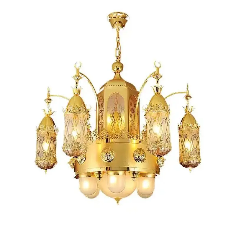 Zhongshan Factory Mosque Customized Design Islamic Large Lighting Fixture K9 Crystal Custom Temples Chandelier