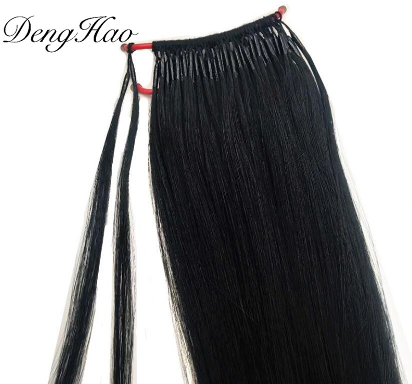 Natural Long Easy Pull Knot Thread Hair Extension Brazilian Human Virgin Hair Grade