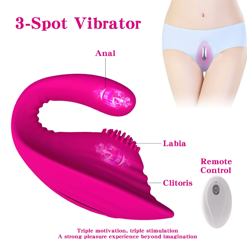 Popularity Wearable Wireless Remote Control 2 Motors Triple Motivation Dildo Vibrator Silicone Clitoris Sucking Vibrator