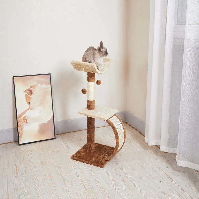 Torre de arrastre de gato Madera sólida mascota Muebles de gato Casa de lujo Árbol de gatos