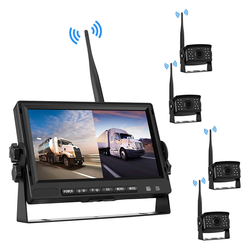 نظام كاميرا سيارة مزودة بنظام الرؤية الخلفية اللاسلكية Ai BSD مع نظام 4PCS كاميرا وجهاز عرض DVR مقاس 10.1 بوصة لرفع شاحنة RV