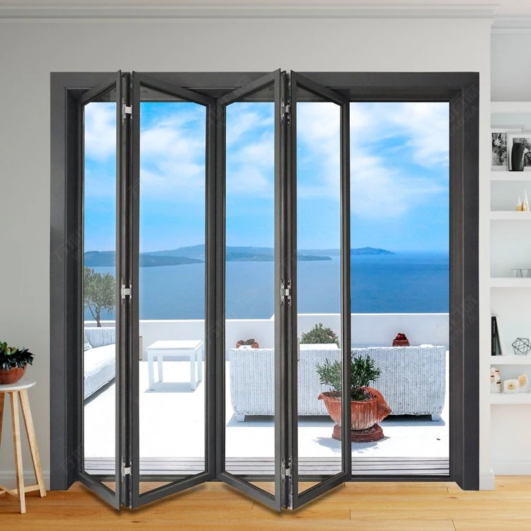 Broad View Villa House Fold Door Easy Operate Hinge Hiden 70mm in Depth Aluminium Bi Folding Door with Built-in Blinds Building Material