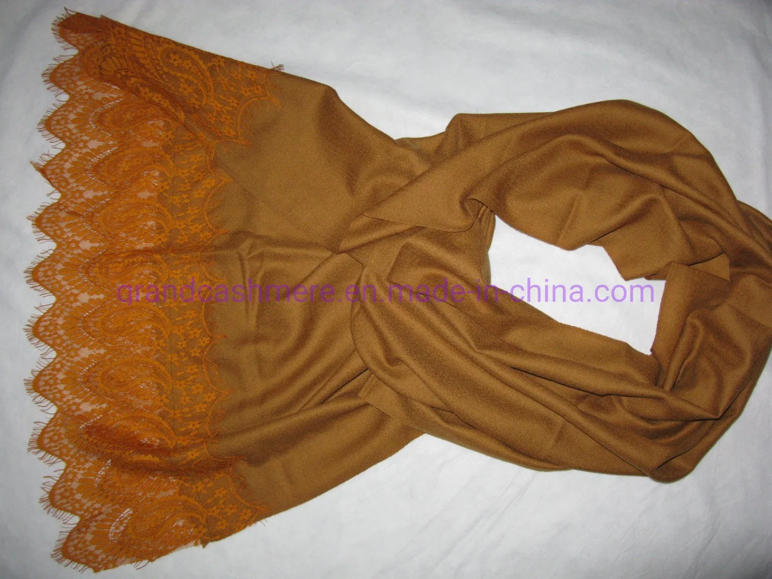 50% Silk 50% Wool Lace Trim Woven Shawl