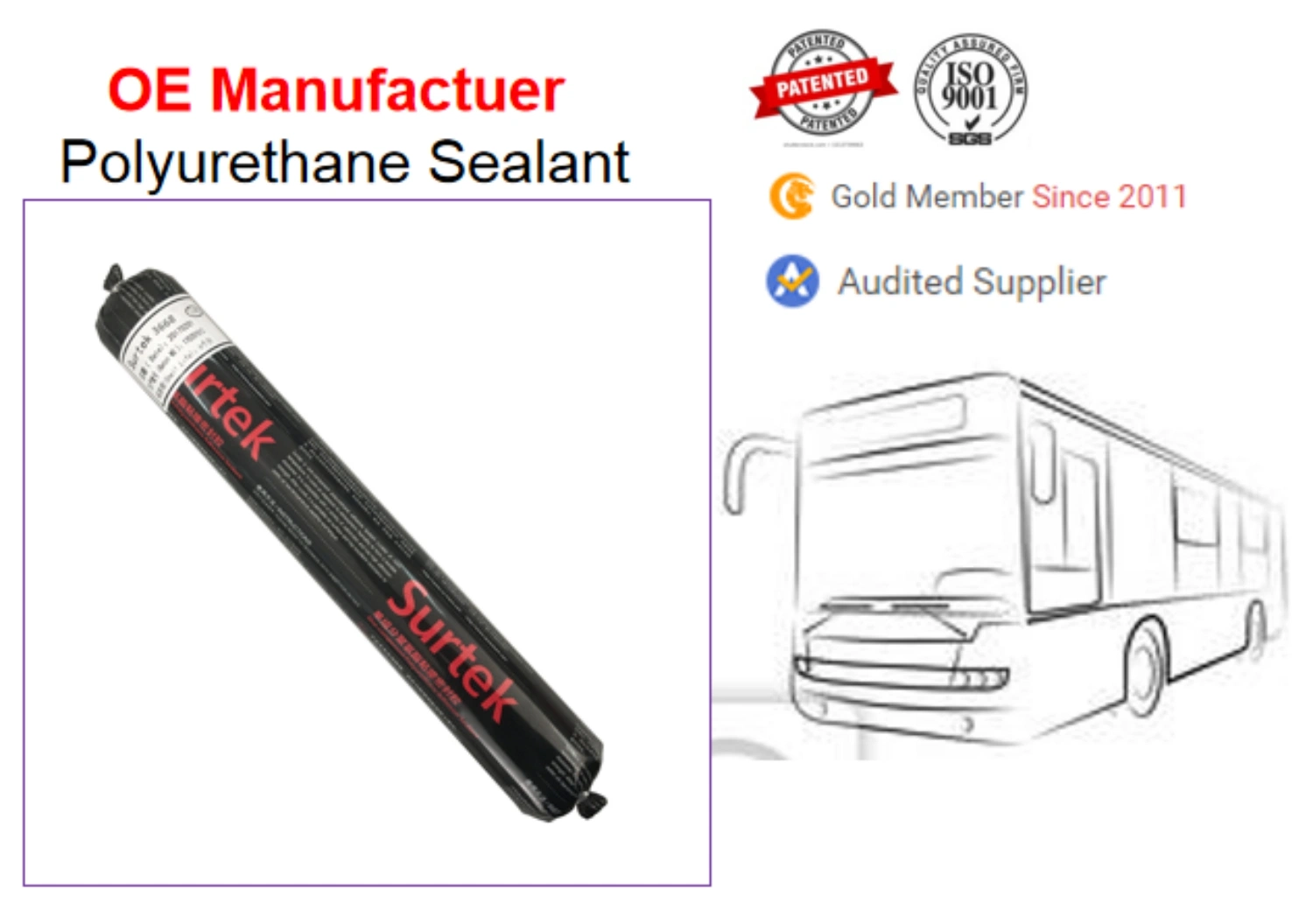 High Strength Vehicle Windshield Direct Glazing Automotive Polyurethane Adhesive Sealant