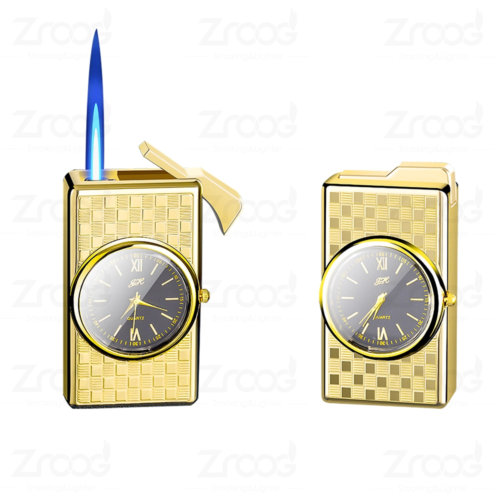 Reloj de Luz creativo Gas Refillable bonito Diseño de llama Azul cortaviento Linterna Lighter Relief Cool Lighters Logo personalizado