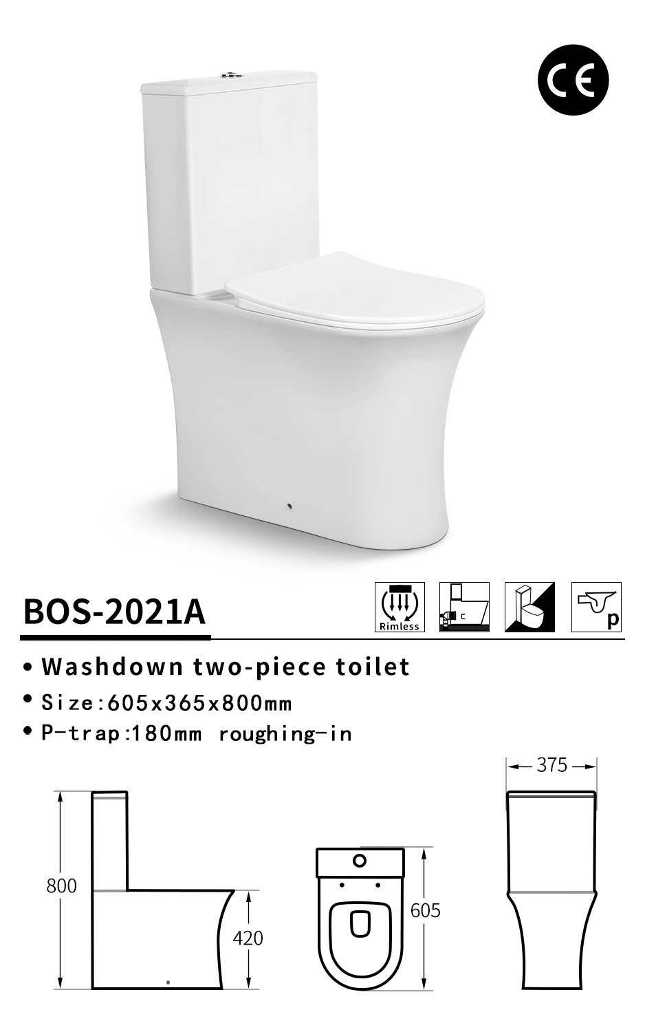 Bathroom Water Saving Two Piece Toilet Set Ceramic Portable Washdown