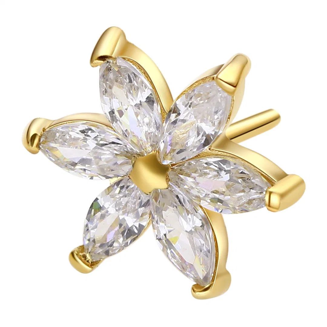 Eternal Metal 14K Yellow Gold Flower Threadless End Piercing Jewelry