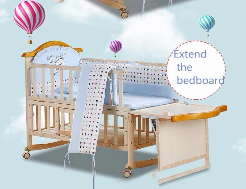 New Zealand Pine Adjustable Bedside Baby Cot/Attachable Baby Cot /Baby Swing Bed