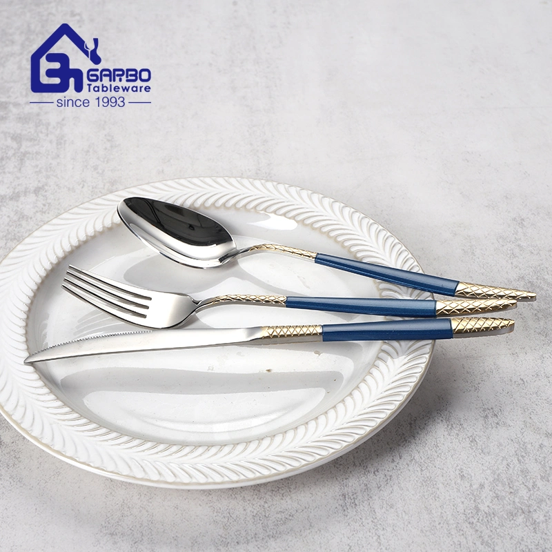 Flatware Manufacturer 201 Stainless Steel Dinner Fork Silver Cutlery Gold E-Plated Handle Fork for Wholesale