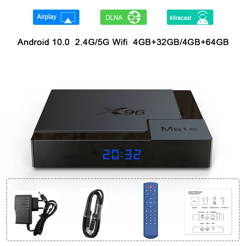 Nuevo Venta caliente Android TV Box 10.0 X96 Mate con precio de fábrica H616 de núcleo cuádruple de 2.4G 4K 4G 32g/4G 64GB de Smart TV Android Ott cuadro en el decodificador.
