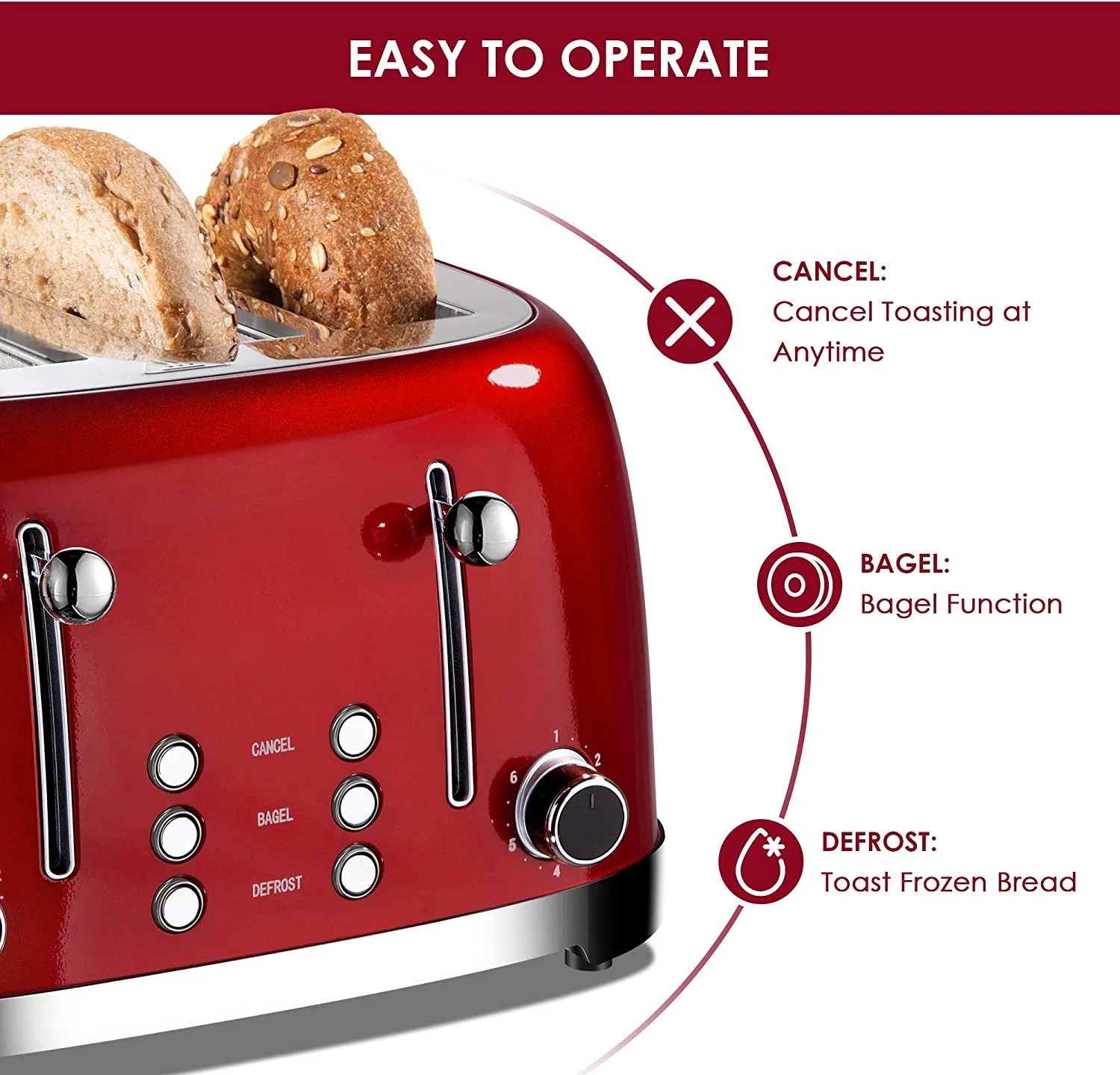 1630W Automatic Bread Toasters Machine Sandwich Maker 4-Slice Toaster with Grill