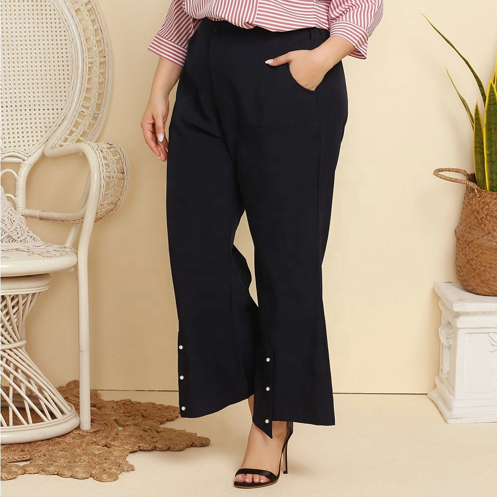 Plus Size vêtements coupe large pantalon semi-élastique en fausses perles Pantalon ample