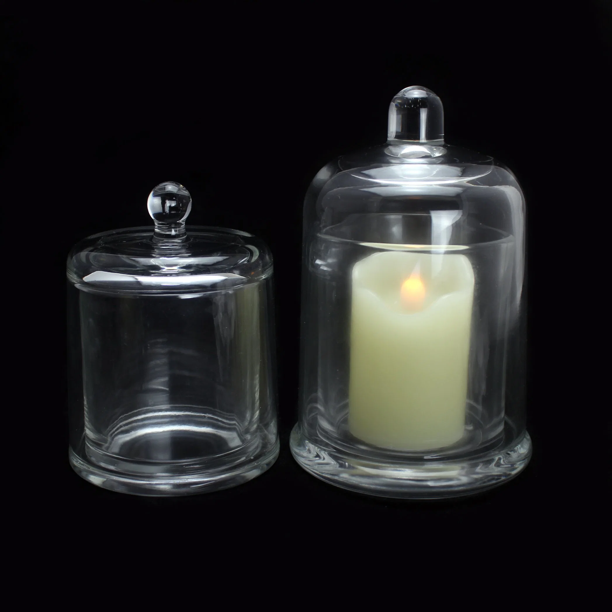 Hot Sale Luxury Transparent Wax Filled Glass Candle Holder Glass Candle Jar with Bell Cloche Dome Glass Lid