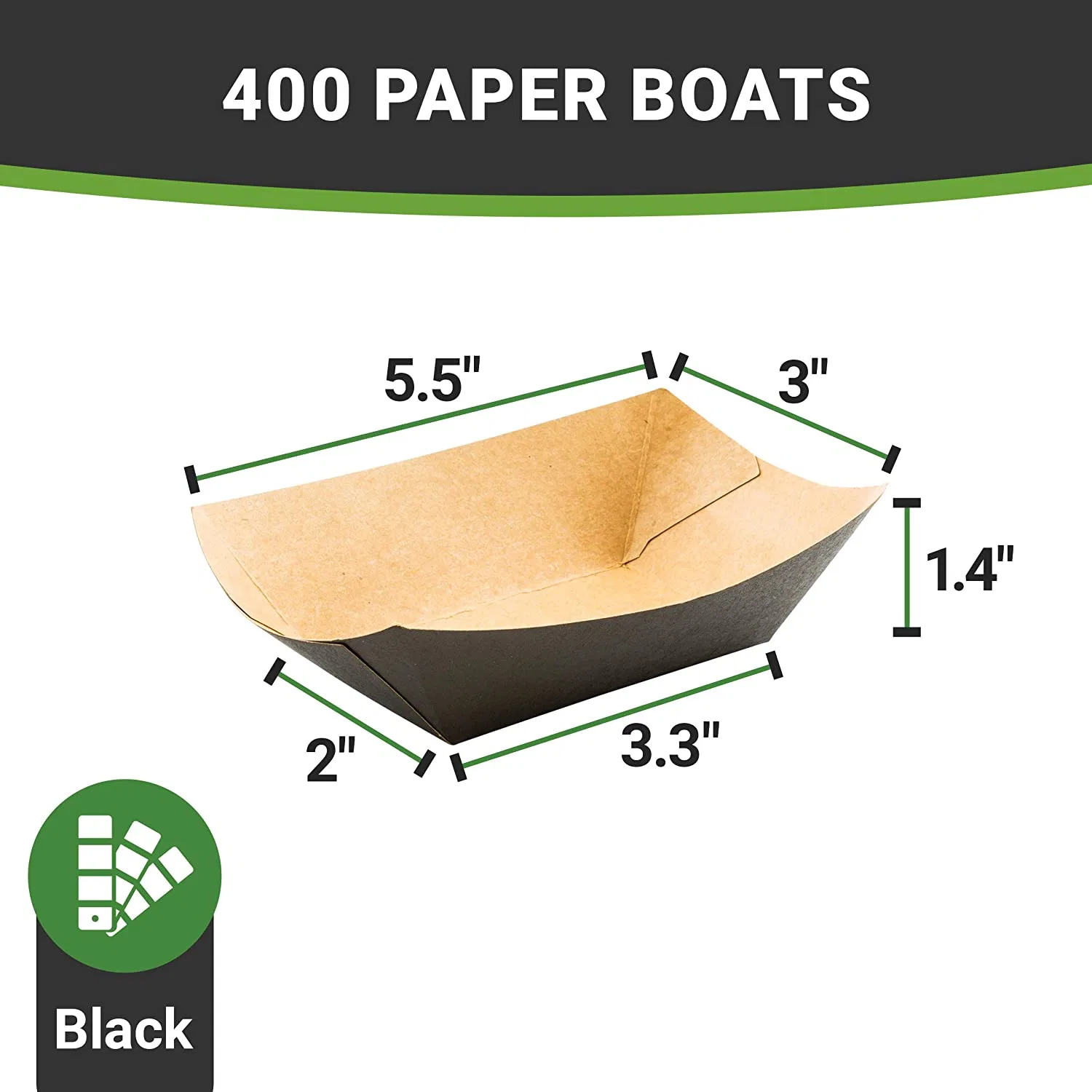 3.3-Inch Disposable Paper Food Tray - Black with Kraft Brown Interior Take out Boat: Perfect for Restaurants, Cafes, and Parties - Environmental-Friendly.