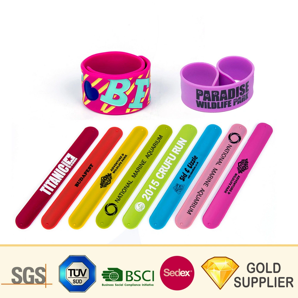 Arco Iris de Neón Resplandor personalizada fabricante Sequin LED reflectora de joyas de la banda de tejido de todo el brazalete de Snap USB animales de felpa de RFID en blanco de juguete de silicona de PVC Pulsera Slap