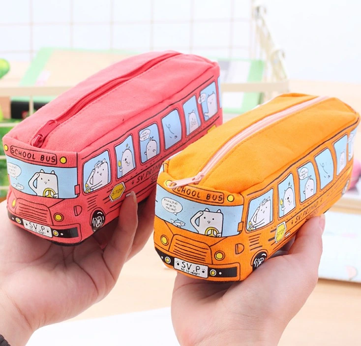 Large-Capacity Car Pencil Case Bag Creative Canvas Bus Pen Bag
