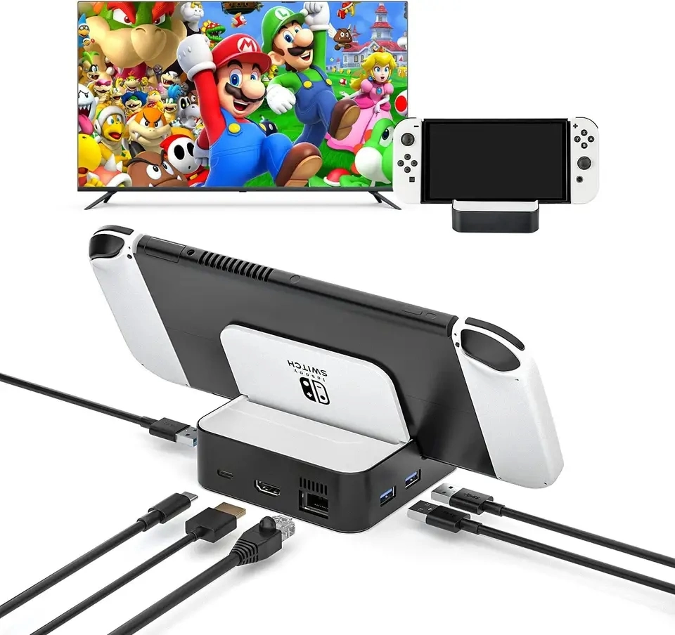 TV Docking Station for Nintendo Switch Switch OLED Charging Dock Adapter with USB C RJ45 4K HD-Compatible HD Video Converter