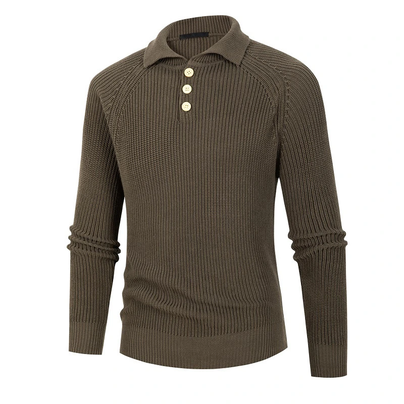 Winter Black and Brown Men's Polo Neck Sweaters Casual and Loose Button Men's Sweaters Knitted Sweaters