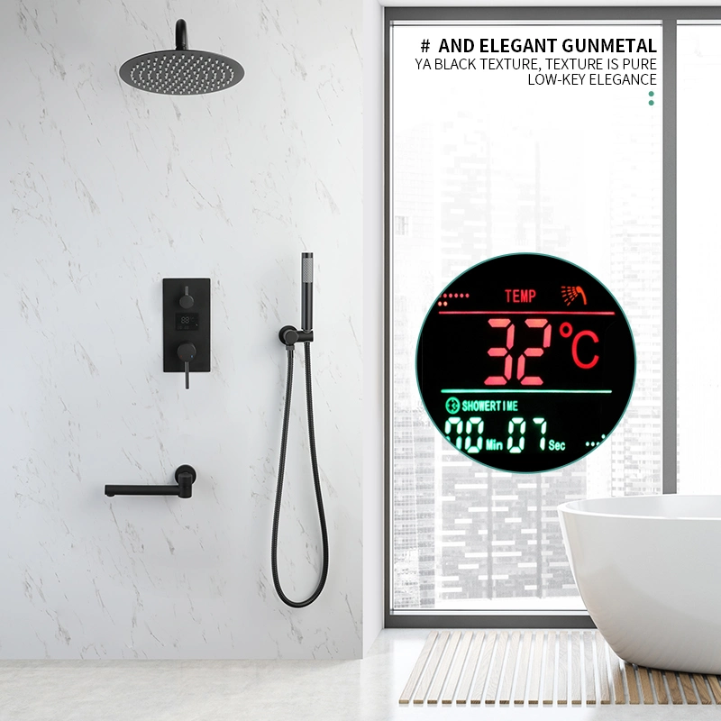 New Design Technology Smart Digital Display Matt Black Functions Shower Set with Handheld Shower