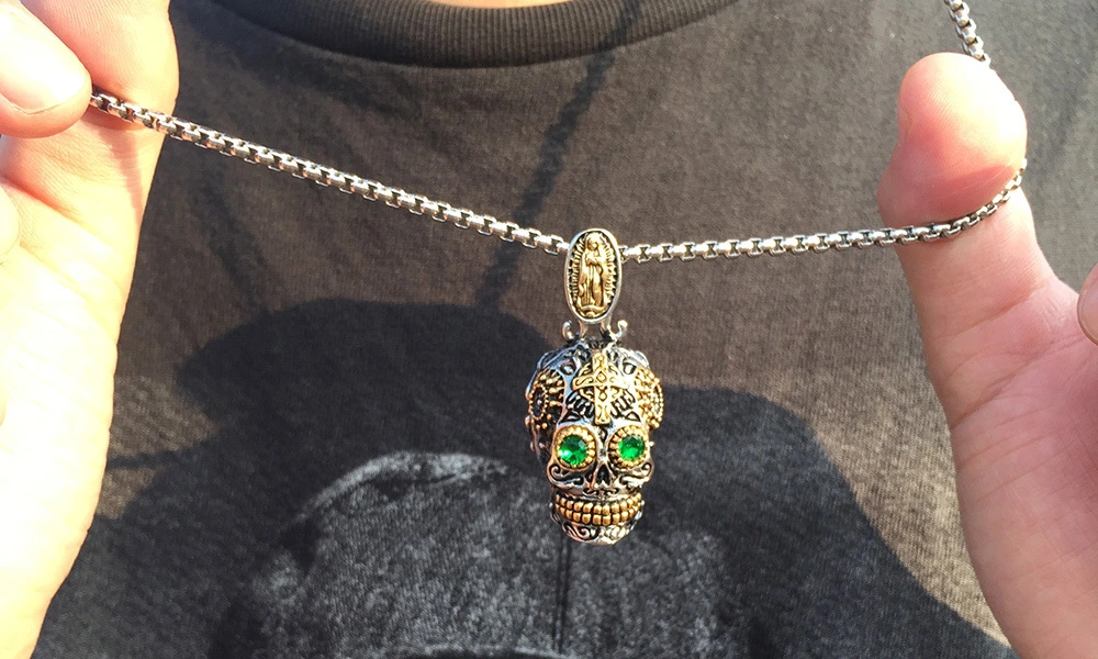 Titanium Steel Punk Style Ghost Head Pendant Men's Fashion Accessories Green Eyes Gold Skull Pendant