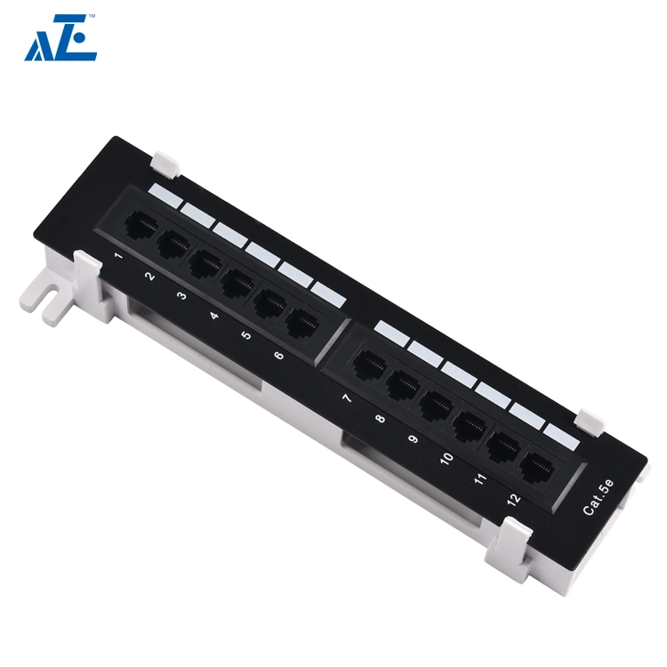 Aze 12 Port UTP 10 Inch CAT6 Network Surface Wallmount 1u Cable Management Structured Cabling Wall Mount Patch Panel Rack -C6panel12wm