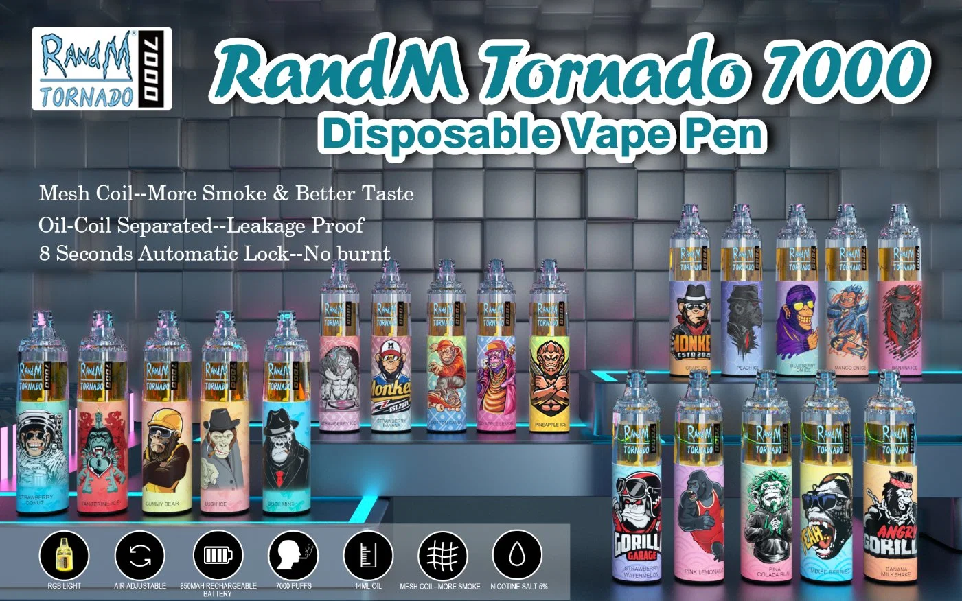 Vente en gros I Vape rechargeable jetable E fumont Randm Tornado 7000 Puffs de singe