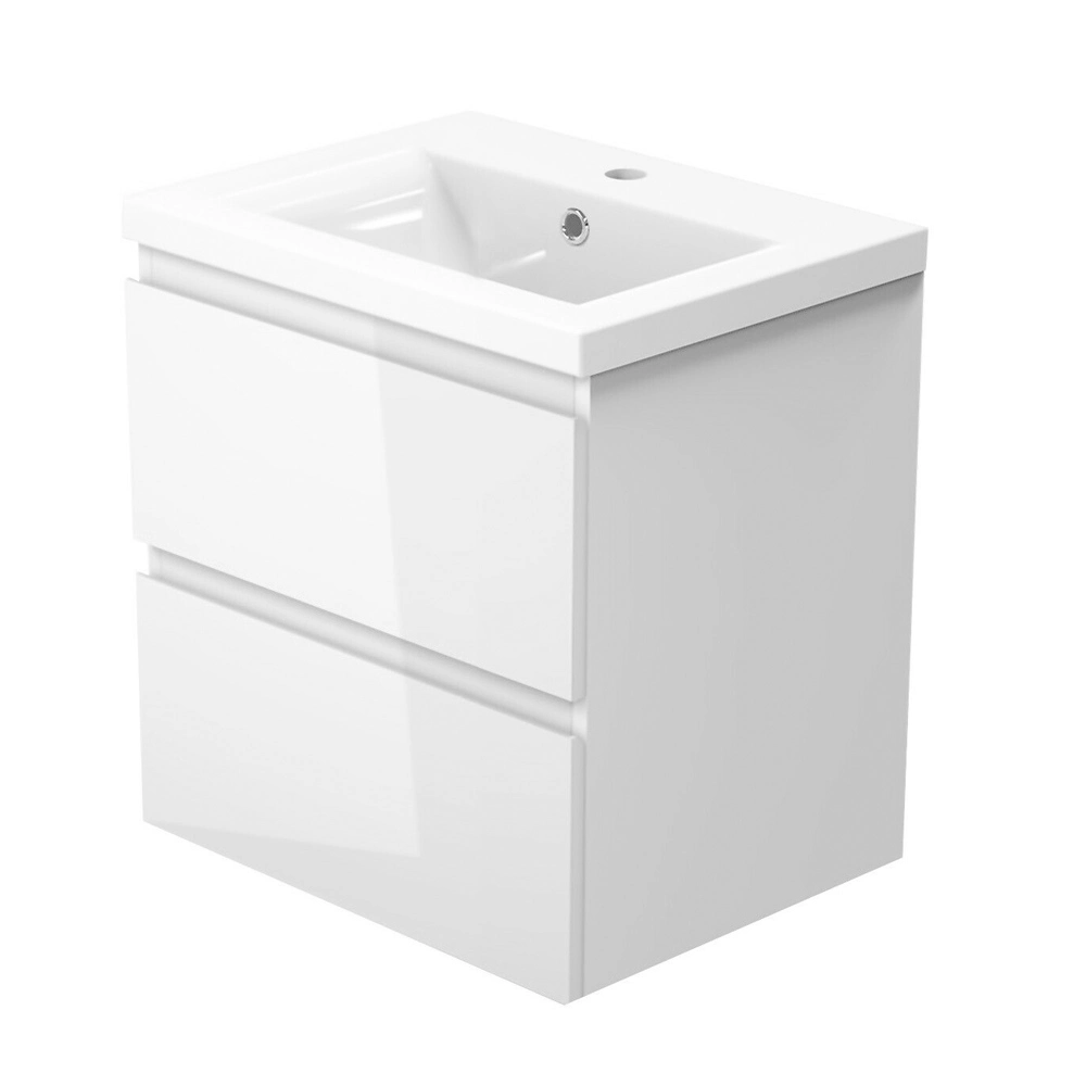 500mm PVC Matt Grey Wall Hung Basin Vanity Unit with 2 Soft Close Drawers