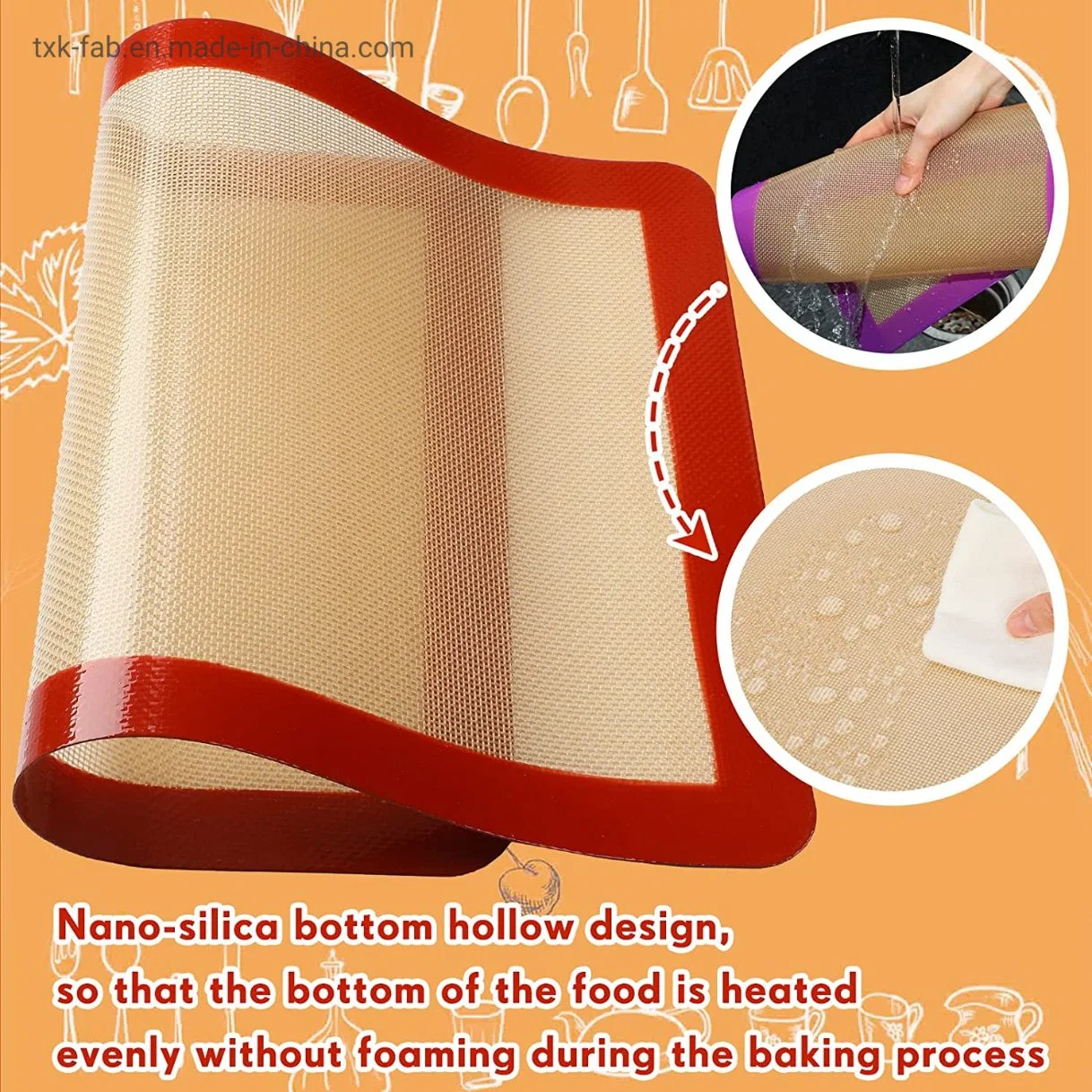 Heat Resistant Non-Stick Custom Silicone Fiberglass Baking Mat Set for Kitchen