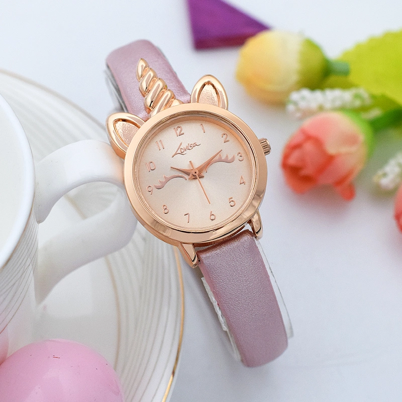 Promotional Cheap Kid Watches Unicorn Cartoon Leather Strap Wrist Children Watches for Kids