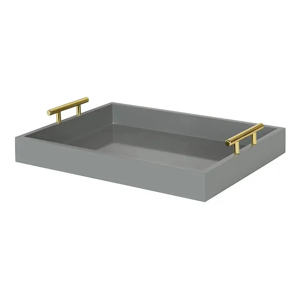 Nueva Tendencia de Decoración Hogar Decoración de mesa rectángulo azul marina pulido de metales de alimentos de la bandeja de madera de mango de madera de parte de la bandeja de servicio