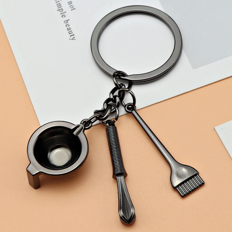 Factory Wholesale/Supplier Custom Logo 3D Blank New Hair Coloring Three Sets of Beauty Salon Perm Mini Key Chain Gadget Activities Gift Alloy Metal Keychain
