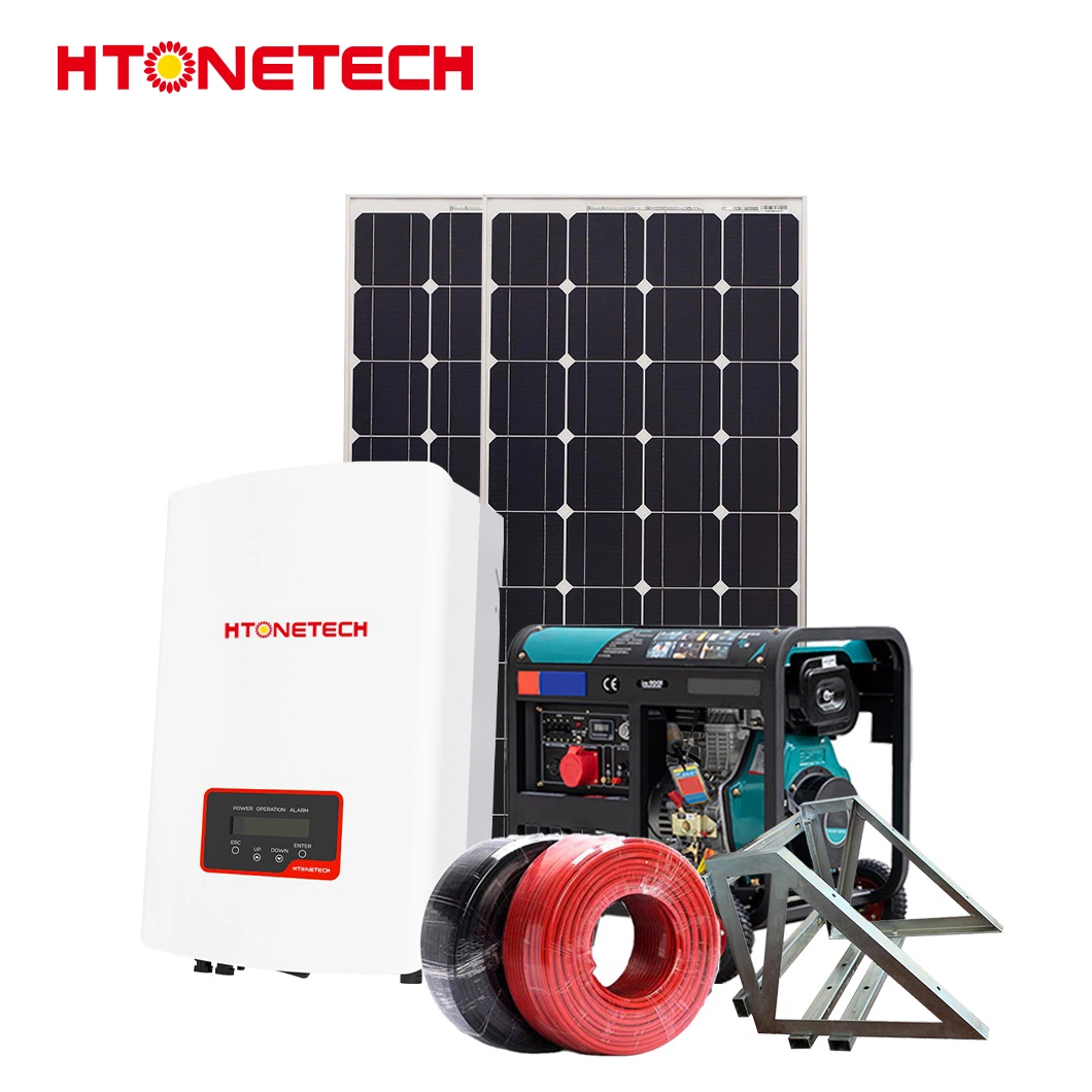 Htonetech Solar Panels 100 Watt Monocrystalline Wholesale/Supplierrs 10kw 3 Phase Hybrid Inverter China Whole House Solar Power System with Fuel Filter Diesel Generator