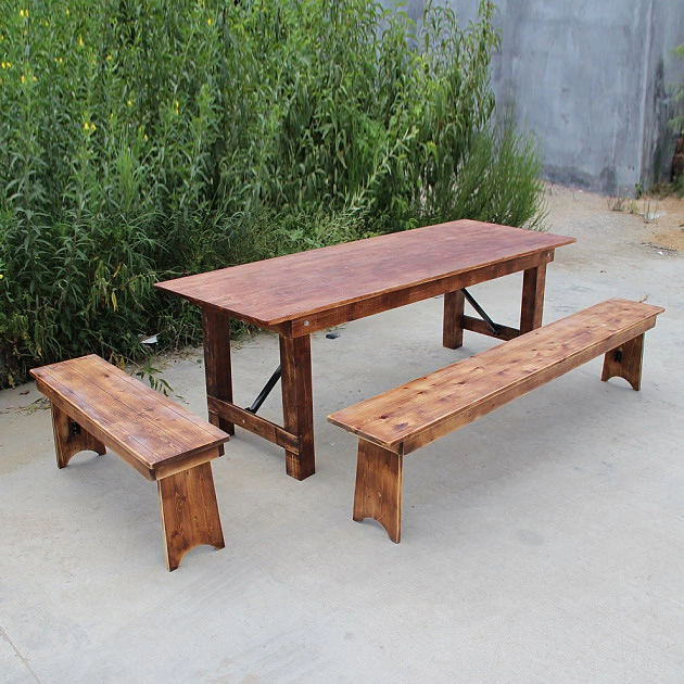 Outdoor Rustic Antique Color Pine Wood Folding Farm Table for Garden