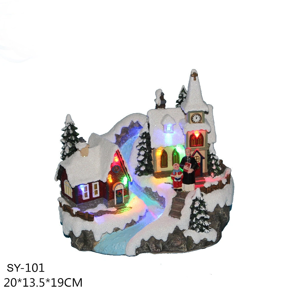 Hot Itme Newly Designed Christmas Holiday Gift House Garden Decoration LED Lighted Music Spinning Resin Crafts