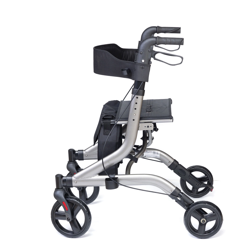 China Good Quality Folding Backrest Aluminum Transport Chair PVC Hand Brake Rollator