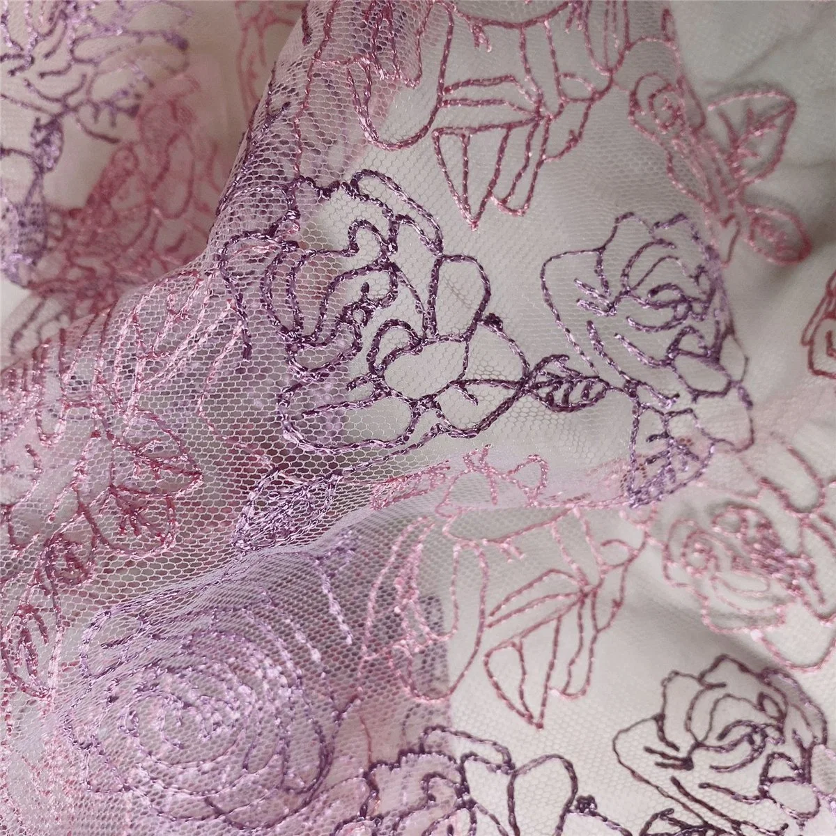 Madeira em flor fios de malha Embroidery multicolor nylon bordado Vestido de malha reforçada tecido bordado